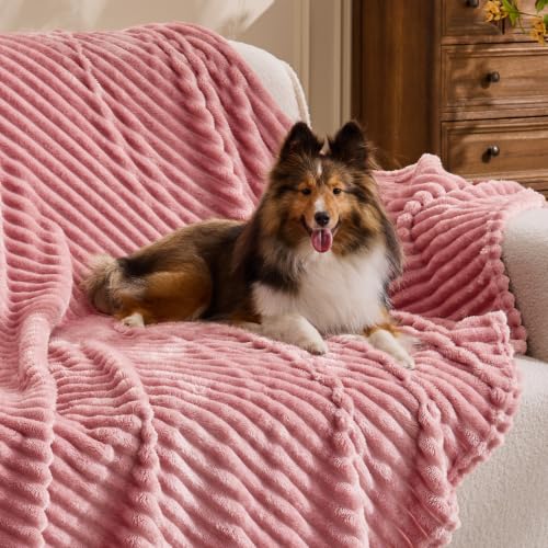 Image of BEDELITE 3D Ribbed Jacquard Pink Fleece Twin Blanket for Couch, 60x80 Inch