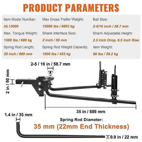 Vevor WEIGHT DISTRIBUTION HITCH 1500 LBS Weight Distribution Hitch, 1,500 Lbs Weight Distributing Hitches Kit With Sway Control thumb #6