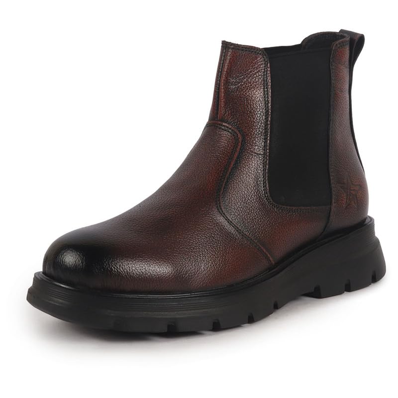 Image of FAUSTO Men Genuine Leather Slip On Boots | Chelsea Work Boots | Lightweight Memory Cushion Shoes | Formal Boots