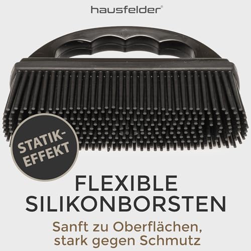 Hausfelder Tierhaarentferner Bürste - Gummibürste für Tierhaare auf Sofa, Auto & Kleidung - Fusselbürste Hund & Katze - Wiederverwendbare Kleiderbürste für Teppich & Polster (Schwarz)