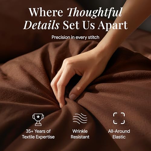 Image of Tribeca Living King Cotton Flannel Flat Sheet Only 170-GSM - Oversized 112 x 106 Inch Dimensions for Generous Bed Coverage - Soft Breathable Bedding in Chocolate