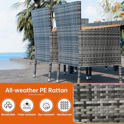 Image of Shintenchi 7 PCS Patio Dining Set, Wicker Patio Conversation Set with Wooden Table Top, Outdoor Table and Chairs with Soft Cushions for Backyard, Deck and Garden, Grey Rattan