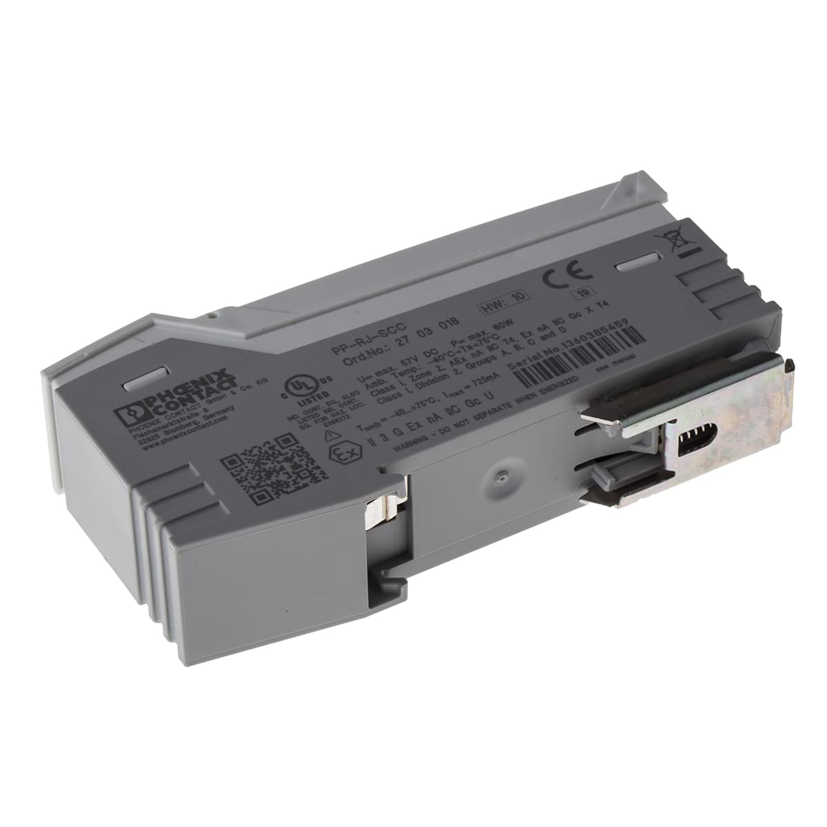 PHOENIX CONTACT PP-RJ-SCC Patch-Panel, Grau, RJ45-Buchse auf Push-in-Klemmen, 10/100/1000 MBit/s, Tragschienenadapter, IP20, Schirmkontaktierung mit Zugentlastung