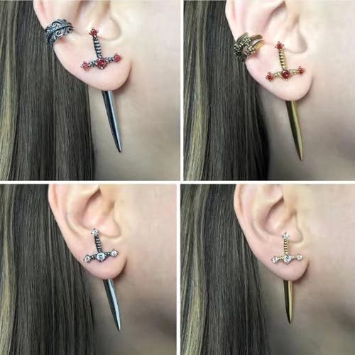 Vintage Gothic Sword Earrings Rhinestone Crystal Dagger Earrings Punk Style Sword Dangle Earrings Costumes Festival Jewelry for Women and Men4