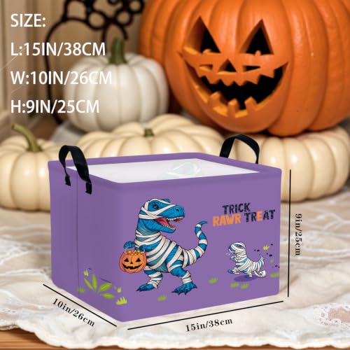 Image of Halloween Basket Gift Cute Pumpkin Ghost Parties Decor Kid Trick or Treat Basket for Boys and Girls Rectangular Storage Bin Box (Blue Dinosaur)