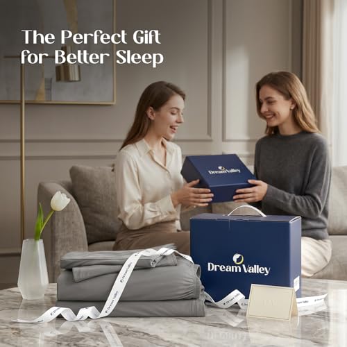 Image of Dream Valley Cooling Sheets Twin Size, Cooling Fitted Breathable Bed Sheets & Flat Sheet with 1 Pillowcase-3 PCS for Night Sweats & Hot Sleepers, Q-Max >0.45 Aerocool, Deep Pocket 16 inch,Gunmetal