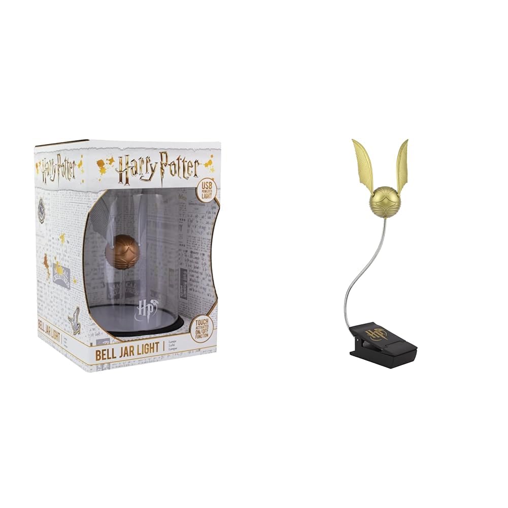 Harry Potter Lampada Boccino 2.5 W, Oro, Standard & PP5555HP Golden Snitch Lumi Clip - Comoda luce da lettura a tema Harry Potter, doppia alimentata da batterie o USB, plastica, oro