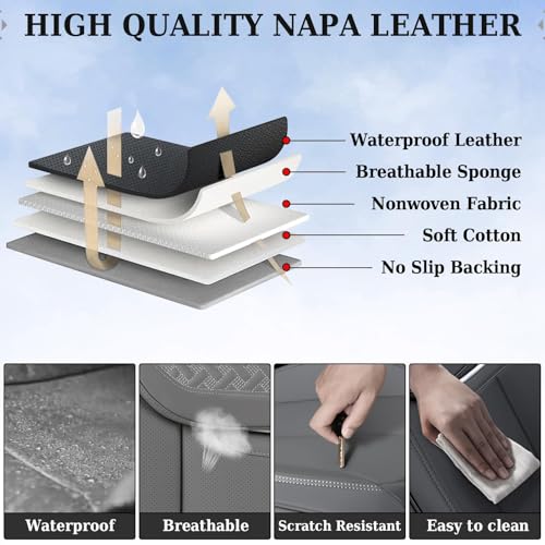 Image of Coverado Car Seat Covers Front Seats, Luxury Nappa Leather Waterproof Seat Covers for Cars, Universal Front Seat Covers, Driver Seat Protector Automotive Interior Accessories Fit for Most Cars,(Gray)