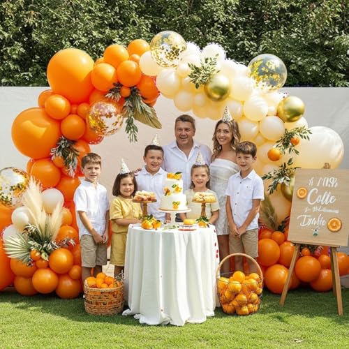 Double Stuffed Orange Balloon Arch Kit with Ivory & Metallic Gold – 150pcs Gold Confetti Garland 5/12/18 Inch for Fall, Halloween, Little Cutie Baby Shower, Wedding, Birthday Decorations