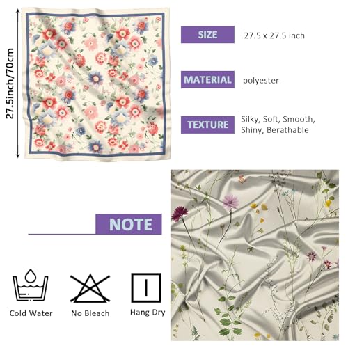 2PCS Scarf Silk Feeling Satin Head Hair Wrap Lightweight Large Square Fashion Cute Aesthetic 27.5 Inches for Women2