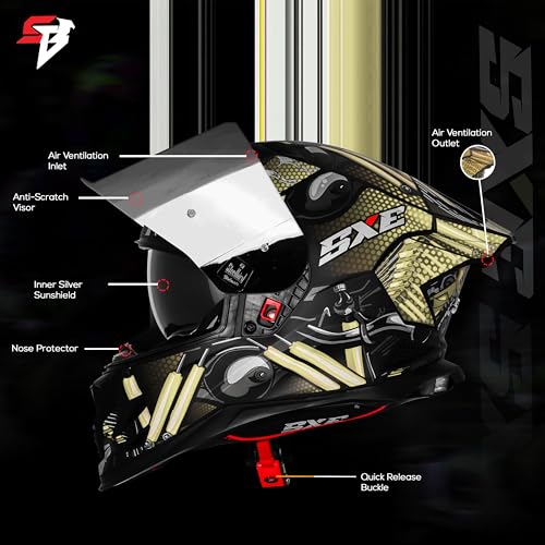 Image of Steelbird SBH 61 SXE X2 ISI and Dot Certified Full Face Helmet for Men and with Inner Silver Sunshield