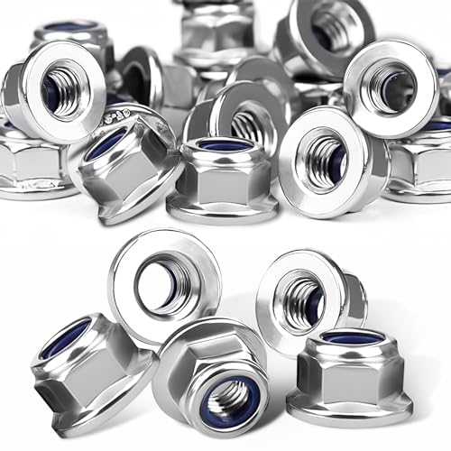 40pcs M6 Nylock Nuts 6mm Lock Nuts Stainless Steel Lock Nuts Self-Locking Nuts Nylon Insert Lock Nuts Stainless Steel Hex Nuts