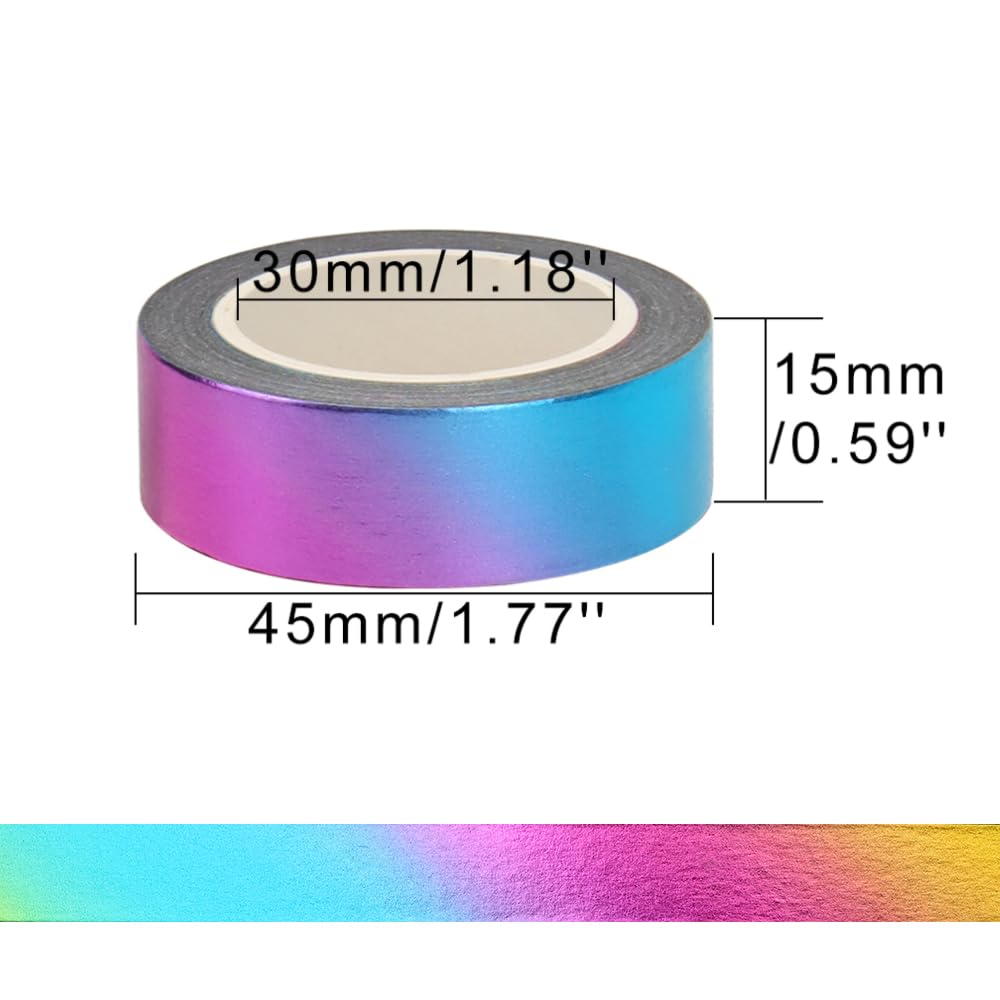 Zestaw 6 rolek tęczowych taśm Washi, 15 mm, szerokość 10 m, kolorowe, papierowe, samoprzylepne, do scrapbookingu, rękodzieła, sztuki, dziennika, dekoracji, 6 rolek tęczowych