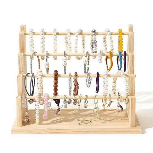 FOTN Wood jewelry Earrings stud display rack, Chain Bracelet display stand Market earrings display card display shelf hairpin organizer (Style C (4-tier)), FXGDXFGHDHG111