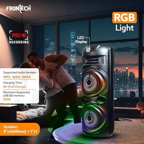 Image of FRONTECH Vega TWS Wireless Bluetooth 60W 5.0 Trolley Speaker with Disco Party Lights, Wireless Mic, Up to 4 Hours Playtime, 1.0 Channel (Black, SW-0208)