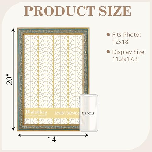 Image of VIOLABBEY 12x18 Picture Frame Blue, Vintage Photo Frames Ornate without Mat for Wall Hanging