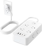 6-Outlet Power Bar with 1 USB A & 2 USB-C, HITRENDS 6 Ft Flat Plug Extension Cord with Switch, 10A/1250W Multi Plug Outlet Extender for Home Office, White
