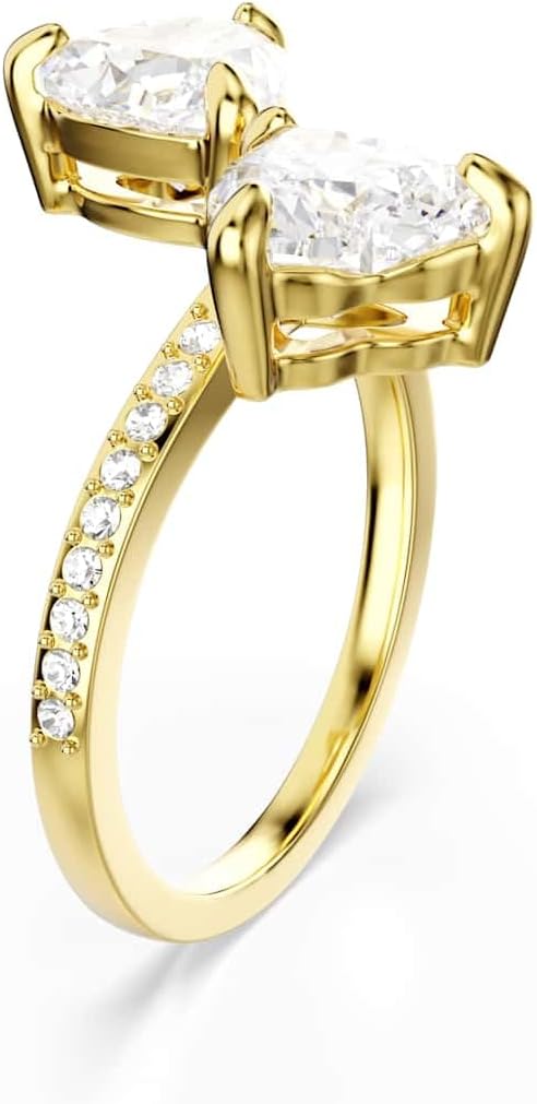 Swarovski Mesmera open ring, Heart cut, Pavé, White, Gold-tone finish, Size 4 3/4 - Image 2