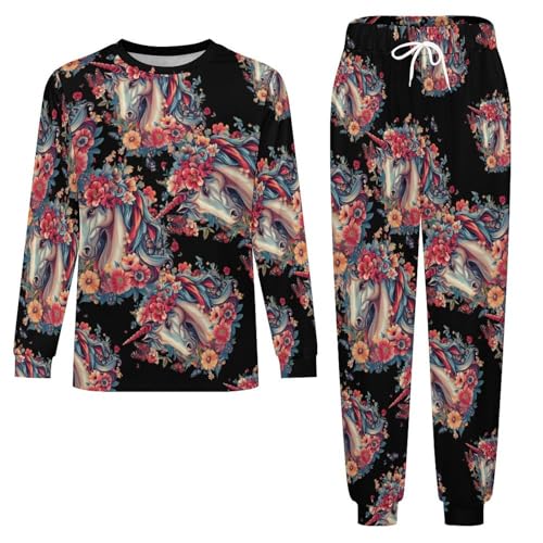 Horse Flowers Butterflies Mens Pajamas Set Long Sleeve Sleepwear Pjs Set Shirts And Bottoms Sleep Sets Loungwear4
