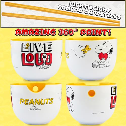 Get Trend Peanuts Snoopy Ramen Bowl 3 Pc Set with Bamboo Chopsticks, Spoon for Kids Teens Adults, 20oz Noodle Bowl, Microwave Safe Gifts for Teens (Multi Peanuts Snoopy) by Get Trend - Image 3
