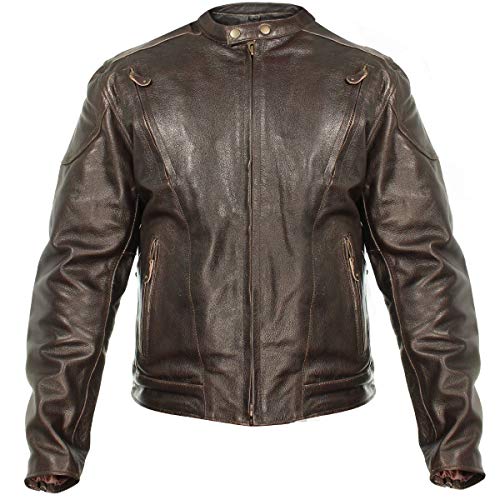 Xelement Men's Retro Brown Premium Speedster Motorcycle Jackets with Zip Out Lining - Size : Large