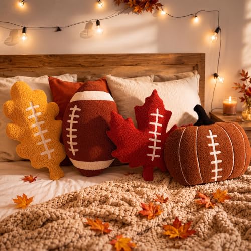 Image of HunnmingRe 4 Pcs Fall Christmas Throw Pillows,Earthy Color,Fall Football