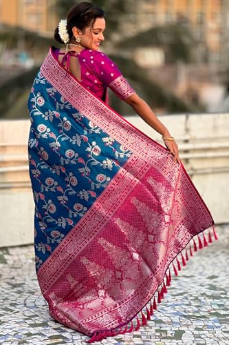 Image of SGF11- Women's Kanjivaram Woven Soft Silk Saree With Blouse Piece