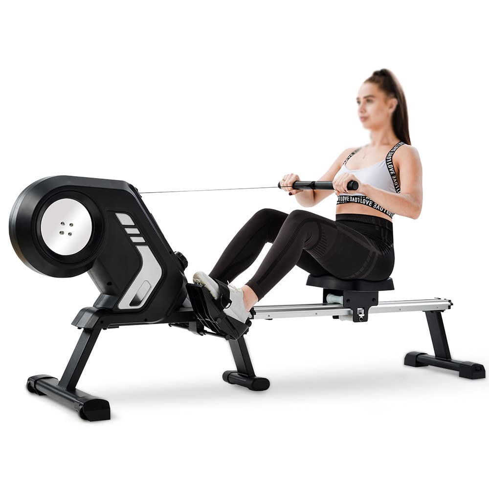 Vogatore per Casa,Magnetic Rower,Foldable Rower,8 Livelli di Resistenza,Silenzioso,Doppi Scivoli in Alluminio,Schermo LCD,Apartment Rower 150Kg.