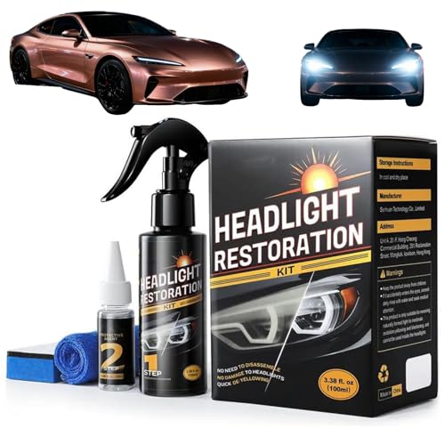 OLYGEE Headlight Restoration Kit, Car Headlight Cleaner, No Power Tools Needed Spray & Wipe, Restores Clarity & Shine, Long Lasting Protection for 2 3 Vehicles, Like New Look in Minutes (1pcs)