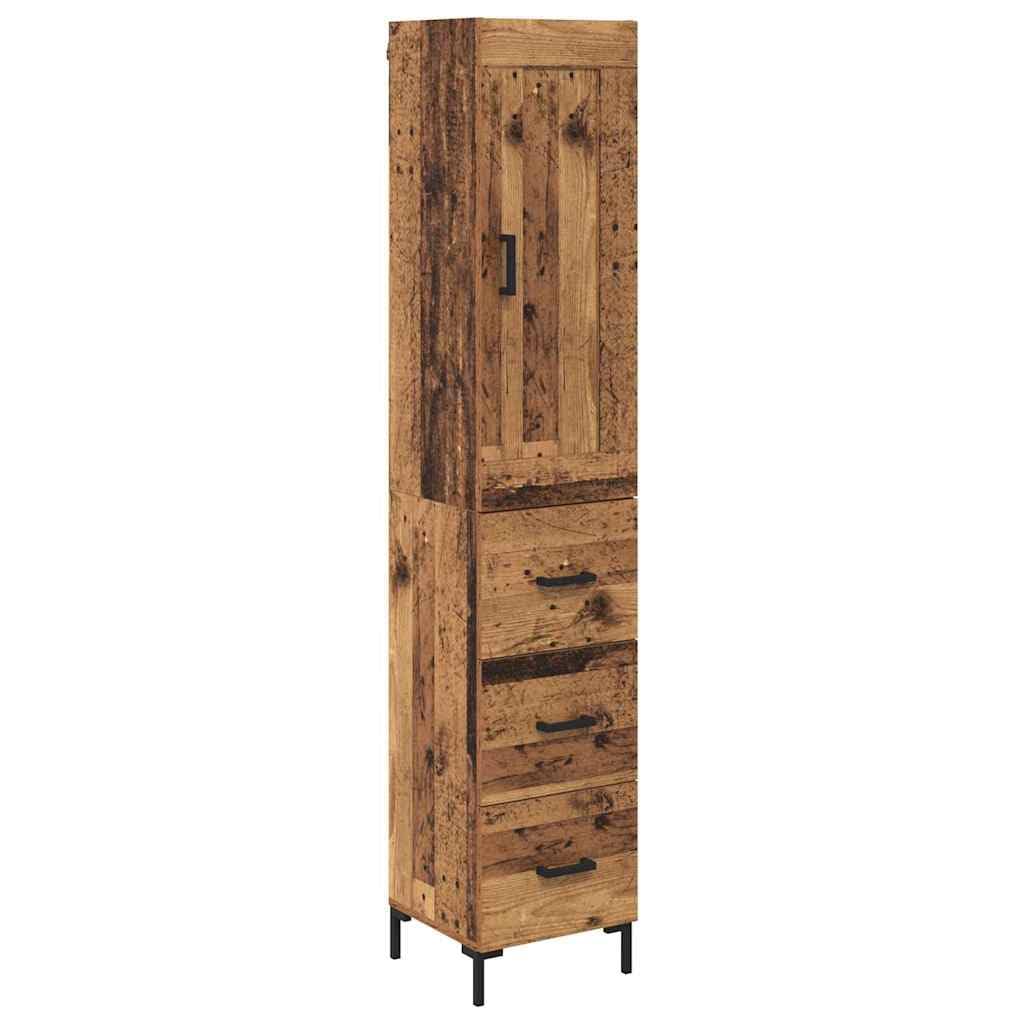 Générique Armadio alto in legno antico 34,5 x 34 x 180 cm, armadio da cucina moderno in legno di ingegneria con gambe in metallo, scaffale per sala da pranzo, design rettangolare
