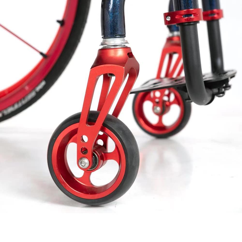 LekLai 4-Calowe Wymienne Przednie Koła Do Wózka Inwalidzkiego, Antypoślizgowe Kółko Z Pu Do Sportowego Wózka Inwalidzkiego, Niebrudzące, 2 Szt./Red/100Mm/4In