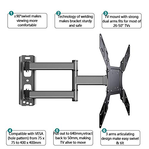 Supporto Tv Parete,Staffa Tv tv Montare a parete for la maggior parte 26-50 pollici con girevole estendere 400mm tv La staffa adatta a TV fino a 88 libbre