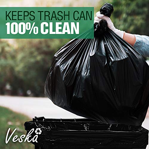 image for Veska 95-96 Gallon Garbage Can Liners │25 Count w/Ties│ Black Heav