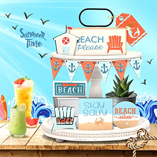 13 Stück Sommer-Tablett-Dekoration, Holzgestufter Tablett Dekor mit Seil für Küchentisch, Badezimmer, Wohnzimmer, Bauernhaus-Dekoration für Einweihungsgeschenk, Hochzeit oder Jahrestag Dekoration Cover