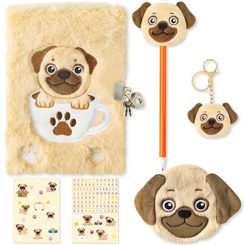 CY2SIDE 6PCS Bago Dog Diary with Lock and Keys for Girls Bago Dog Plush Secret Journal Diary Journaling Set for Writing Make Your Own Scrapbook with Crafts Idea Birthday Gifts for Teen Girls DIY Gifts