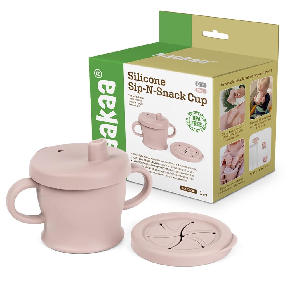 Tasse sippy et récipient à collations pour enfants Haakaa 2 en 1 rouge en silicone de 6 mois