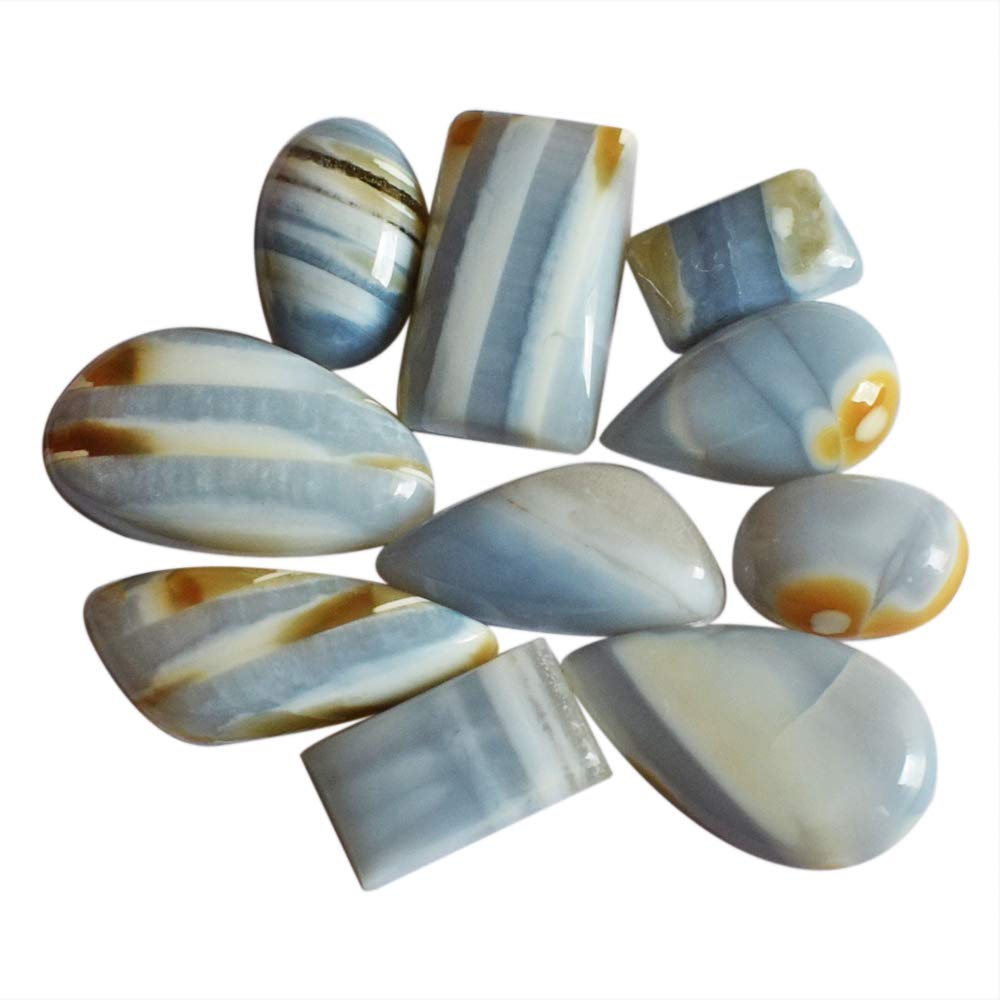 ABC Jewelry Mart Natural Blue Peruvian Opal 10 Pieces Lot Cabochon, Ring Jewellery Making, Smooth Po