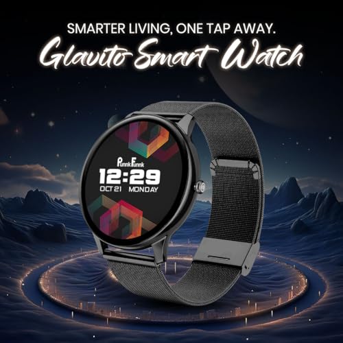 Image of PunnkFunnk Glavito Round Dial Smartwatch 1.49 inch AMOLED Display, 100+ Sports Modes, Health Tracking, Bluetooth Calling, Functional Crown Control, 100+ Watch Faces for Men & Women (Millanese Black)