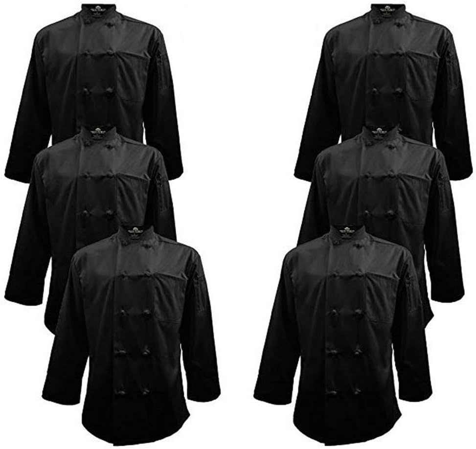 Natural Uniforms Chef Coat with Knotted Buttons-Multi Pack Quantities-Black