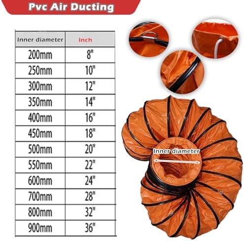 16ft Industrial PVC Flexible Duct Hose for Exhaust Fans, Compatible with 8-36 Inch Applications, Ideal for Factories & Residential Use, Durable & Versatile Ventilation Solution