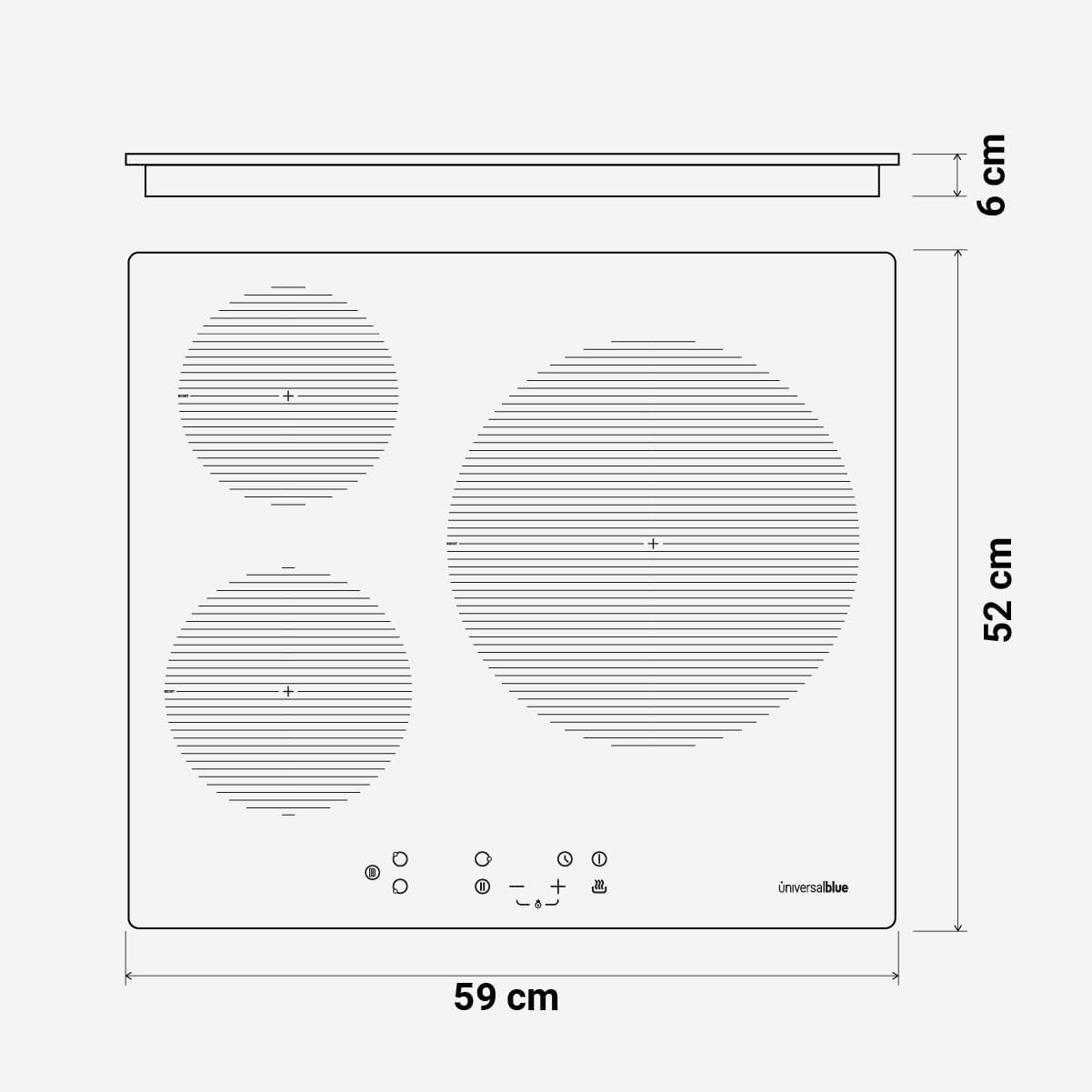 UNIVERSALBLUE Placa de Inducción Blanca 3 Fuegos | Encimera Induccion Táctil 7000W | Vitroceramica Induccion Bloqueo Infantil | Apagado Automático | 9 Niveles de Potencia | Función Boost