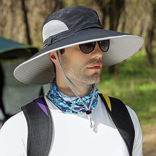 Ohccyml【New Size: L-Xxl Wide Brim Fishing Sun Hat For Men Upf 50+Waterproof Breathable Safari Hiking Camping Hat For Big/Small Head (7 1/2-8, Black) #TOP1