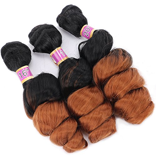 Loose Wave Hair Bundles Synthetic Hair Weave Curly Extensions Two Tone Ombre Colored Black To Brown 16 18 20 Inches