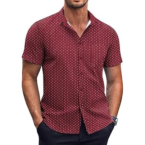 COOFANDY Mens Short Sleeve Button Down Shirts Wrinkle Free Dress Shirts Casual Polka Dot Print Shirt with Pocket