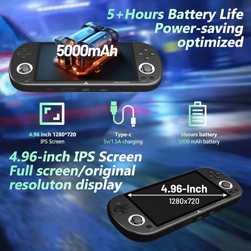 Image of Trimui Smart Pro Handheld Game Console, Retro Hand Held Video Gaming Consoles with 64G /256G TF Card, 5 inch Screen Portable - Black 64GB