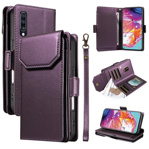Porte-cartes pour Samsung Galaxy A70 étui portefeuille antichoc à rabat violet
