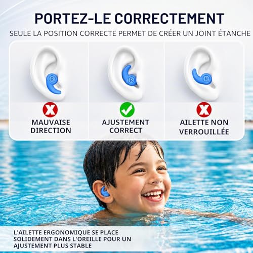 Bouchons d’Oreille Enfant pour Natation, 4 Paires Étanches en Silicone Réutilisable, Confortables et Faciles à Porter, Protection des Oreilles pour Piscine Douche Sports Nautiques – vue 3