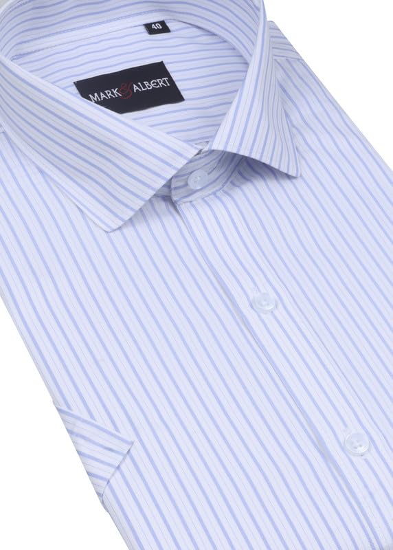 Image of MARK & ALBERT Men's Striped Half Sleeves Regular Fit Shirt | Stretchable Fabric