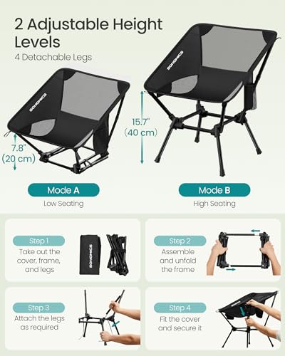 Image of SONGMICS Camping Chair, Lightweight Folding Beach Chair, Adjustable Height, Steel Frame, Portable for Outdoor Travel