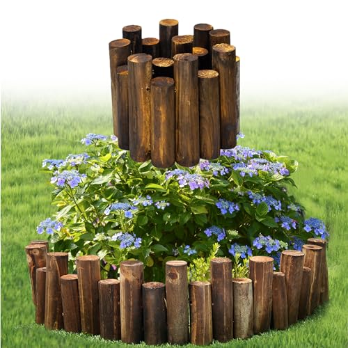 Wood Garden Fence, Natural Wooden Solid Log Edging Border Decorative for Flower Bed Barriers and Landscape Fencing, 9.8 in H x 3.0 ft L, 1.9 in Diameter, Over 7.7 pounds